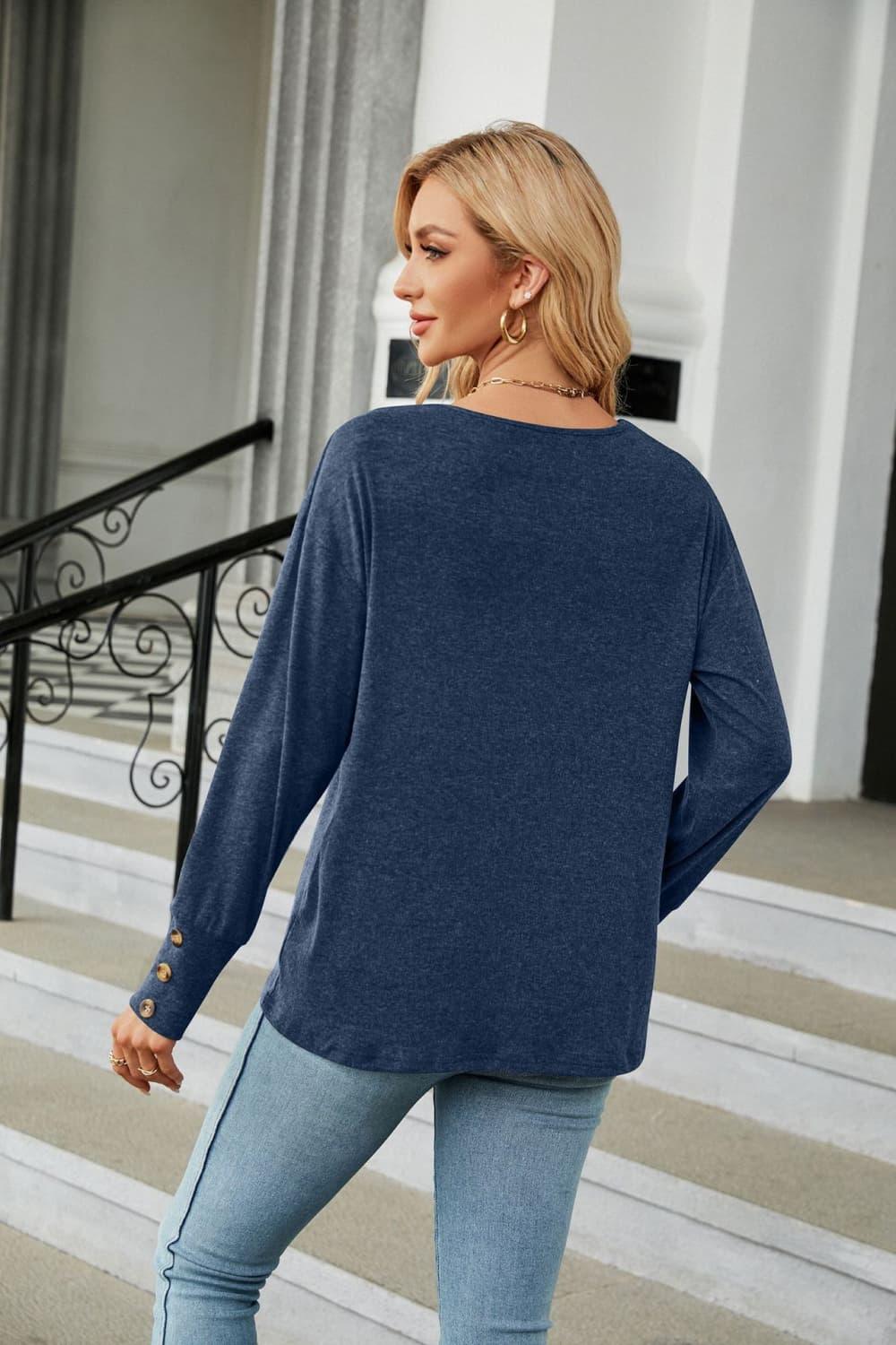 V-Neck Long Sleeve Top - Top