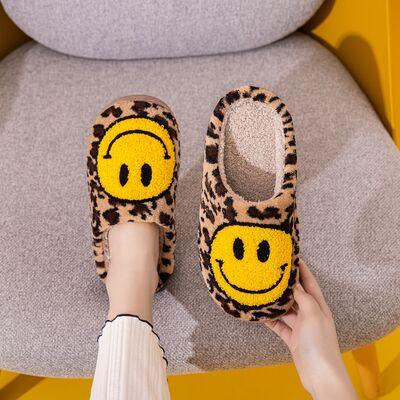 Melody Smiley Face Leopard Slippers - Slippers