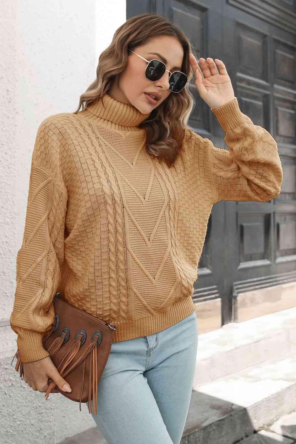 Cable-Knit Turtleneck Sweater - Sweater