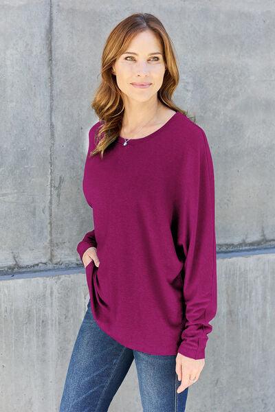 Double Take Round Neck Long Sleeve Top - Top