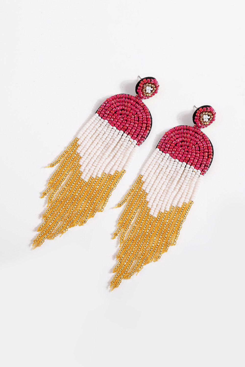 Beaded Fringe Dangle Earrings - Earring