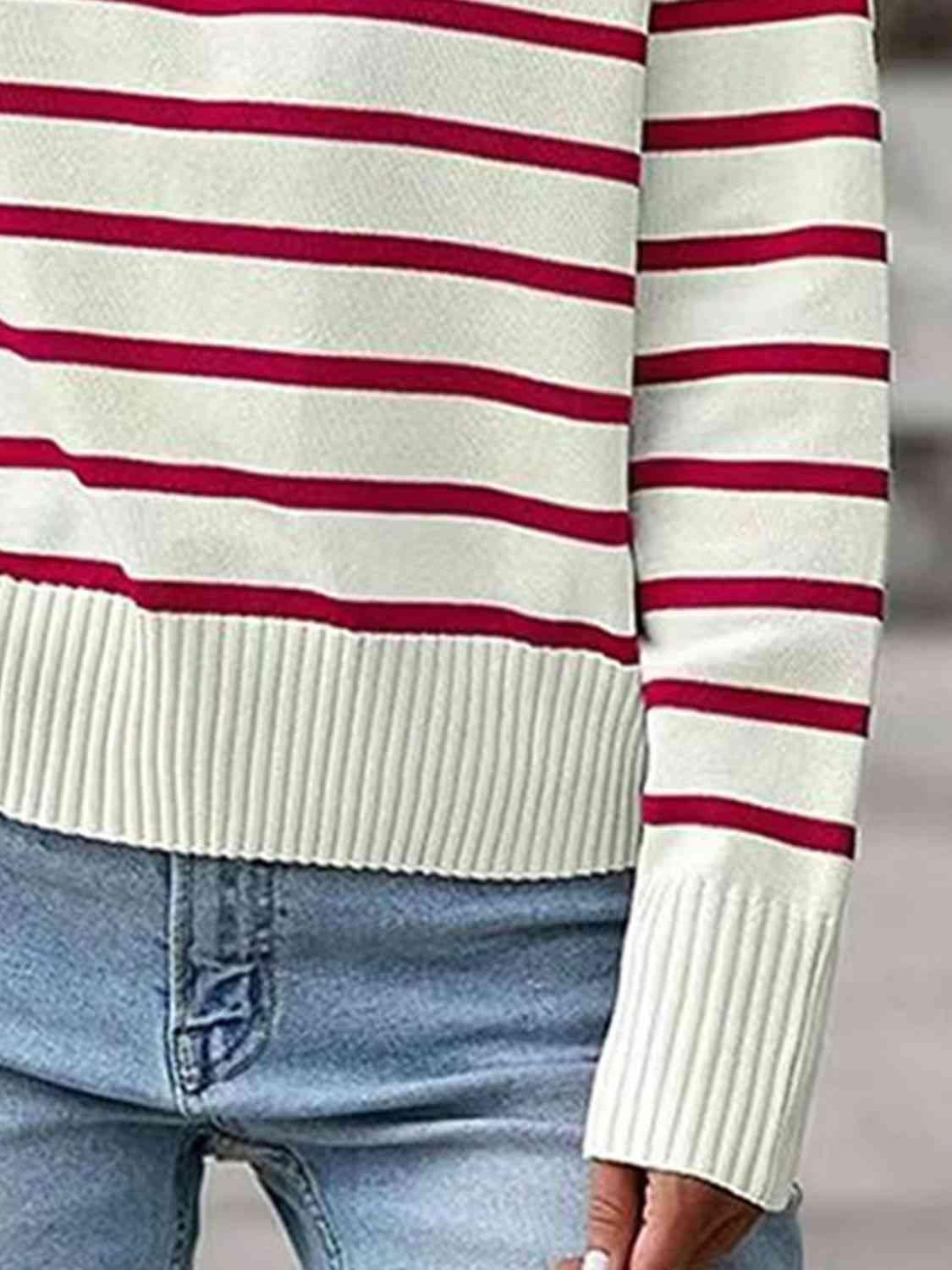 Striped Collared Neck Knit Top - Top