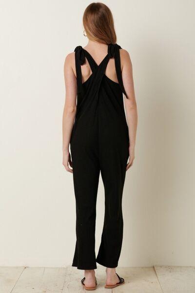 Mittoshop Rib Knit V-Neck Cross Back Jumpsuit - Jumpsuit