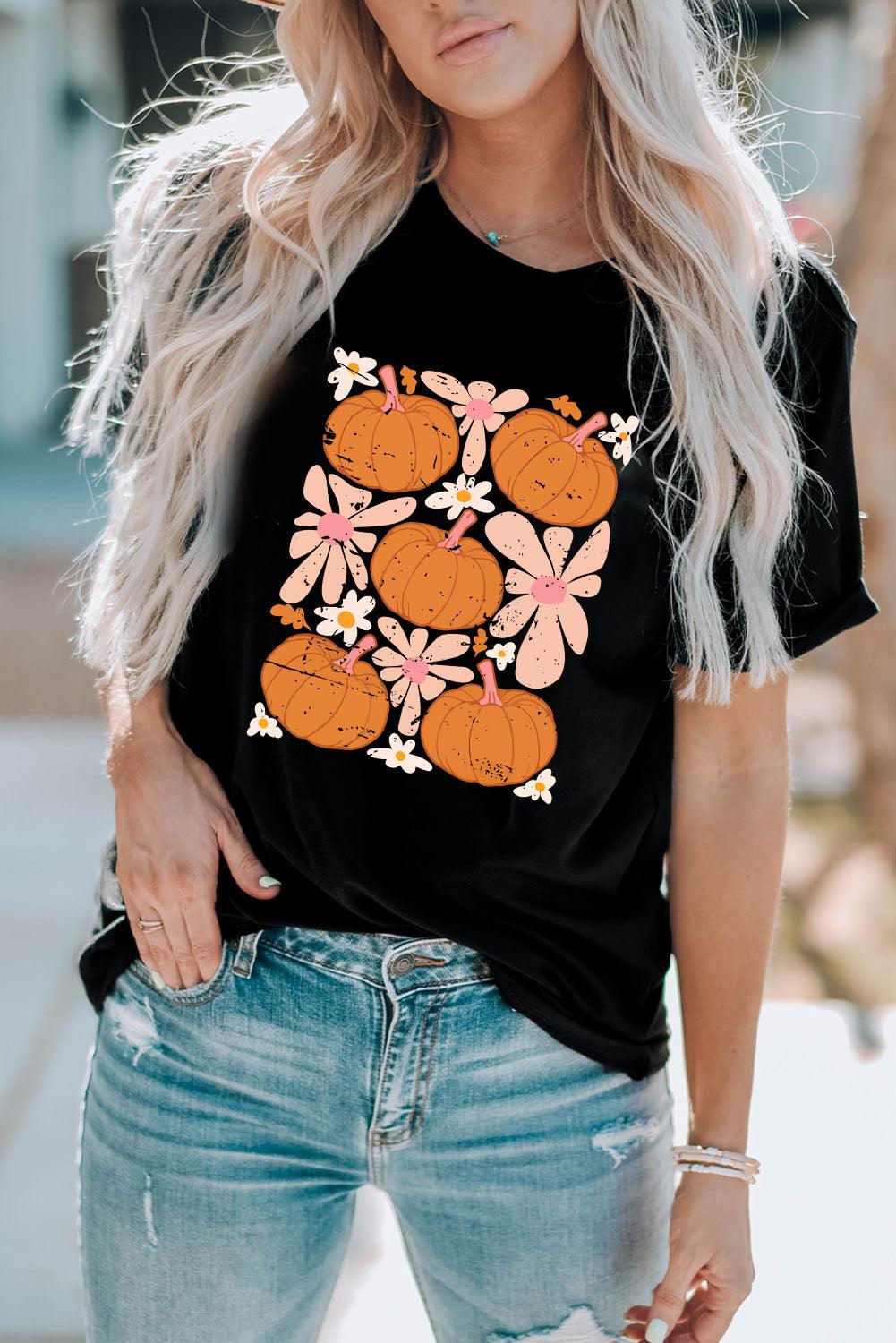 Short Sleeve Pumpkin Graphic Tee - T-Shirt