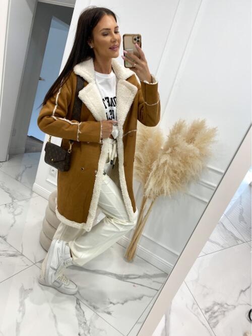 Lapel Collar Sherpa Coat - Coat