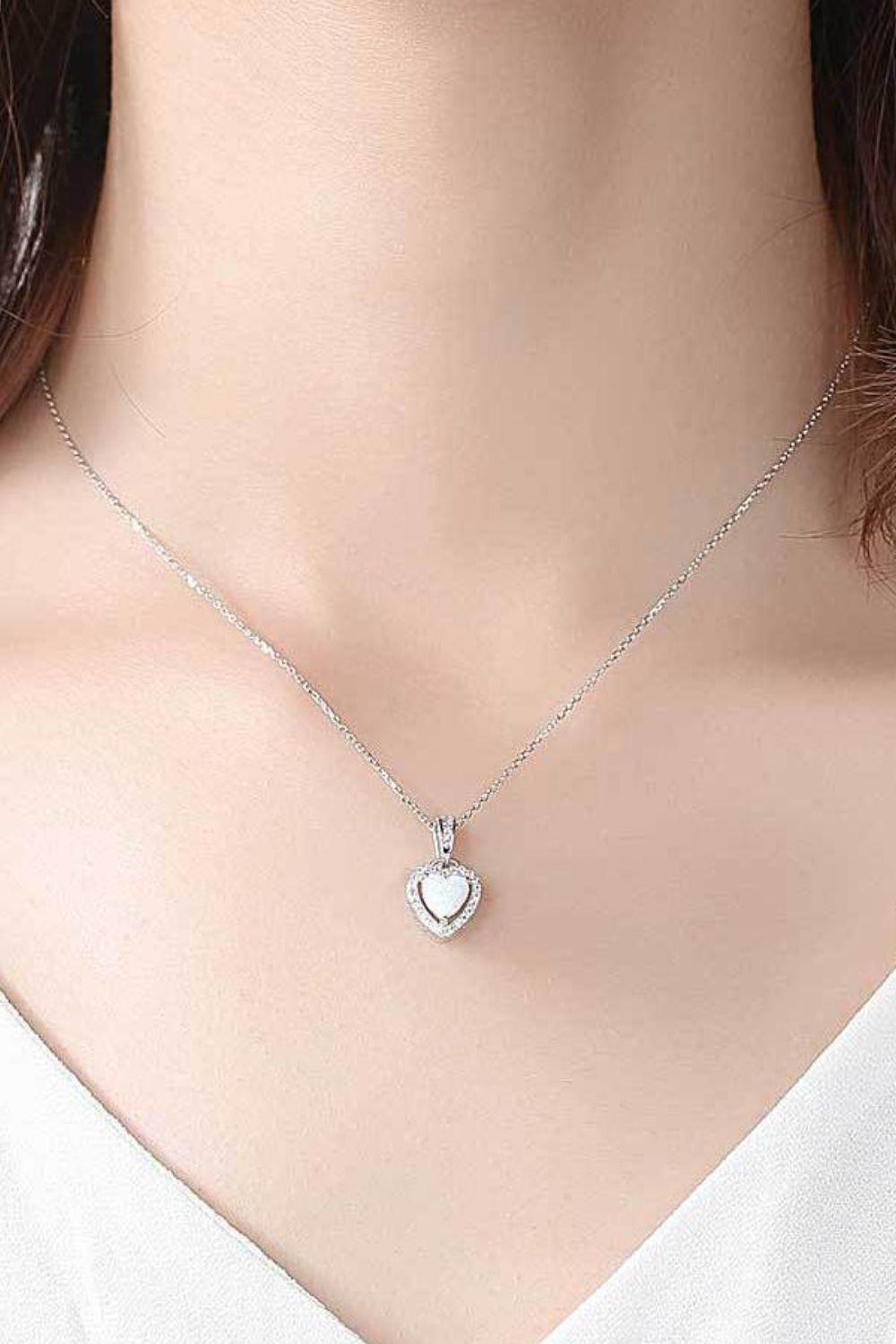 Opal Heart Pendant 925 Sterling Silver Necklace - Necklace