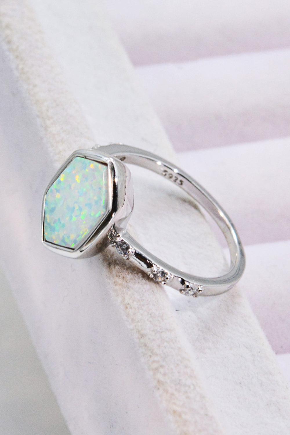 Opal Hexagon 925 Sterling Silver Ring - Ring