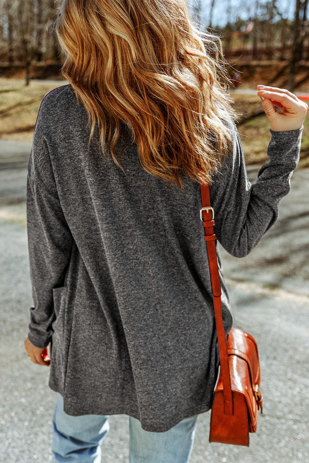 Button-Down V-Neck Cardigan with Pocket - Cardigan