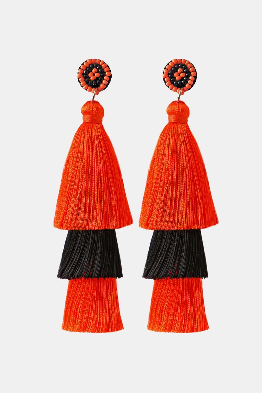 Baeds Detail Triple Layered Tassel Earring - Earring