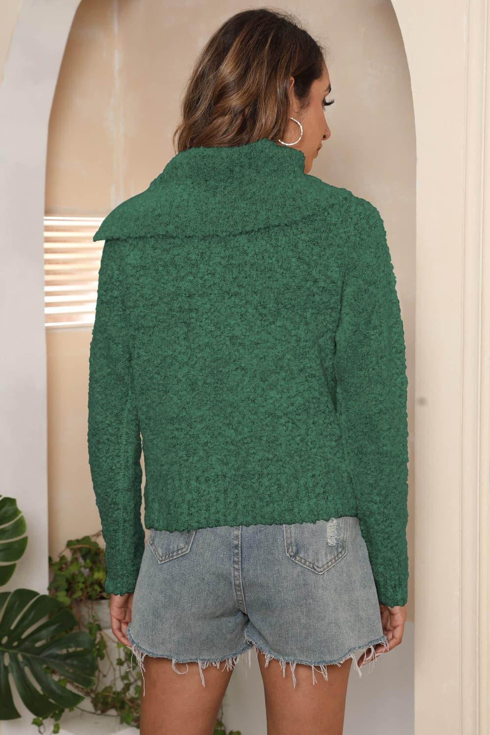 Asymmetrical Neck Long Sleeve Pullover Sweater - Sweater