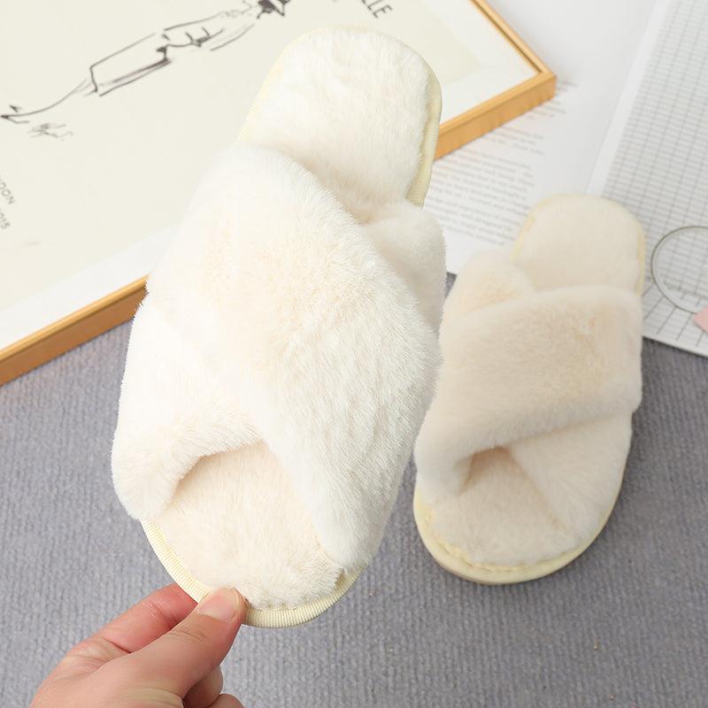 Faux Fur Crisscross Strap Slippers - Slippers