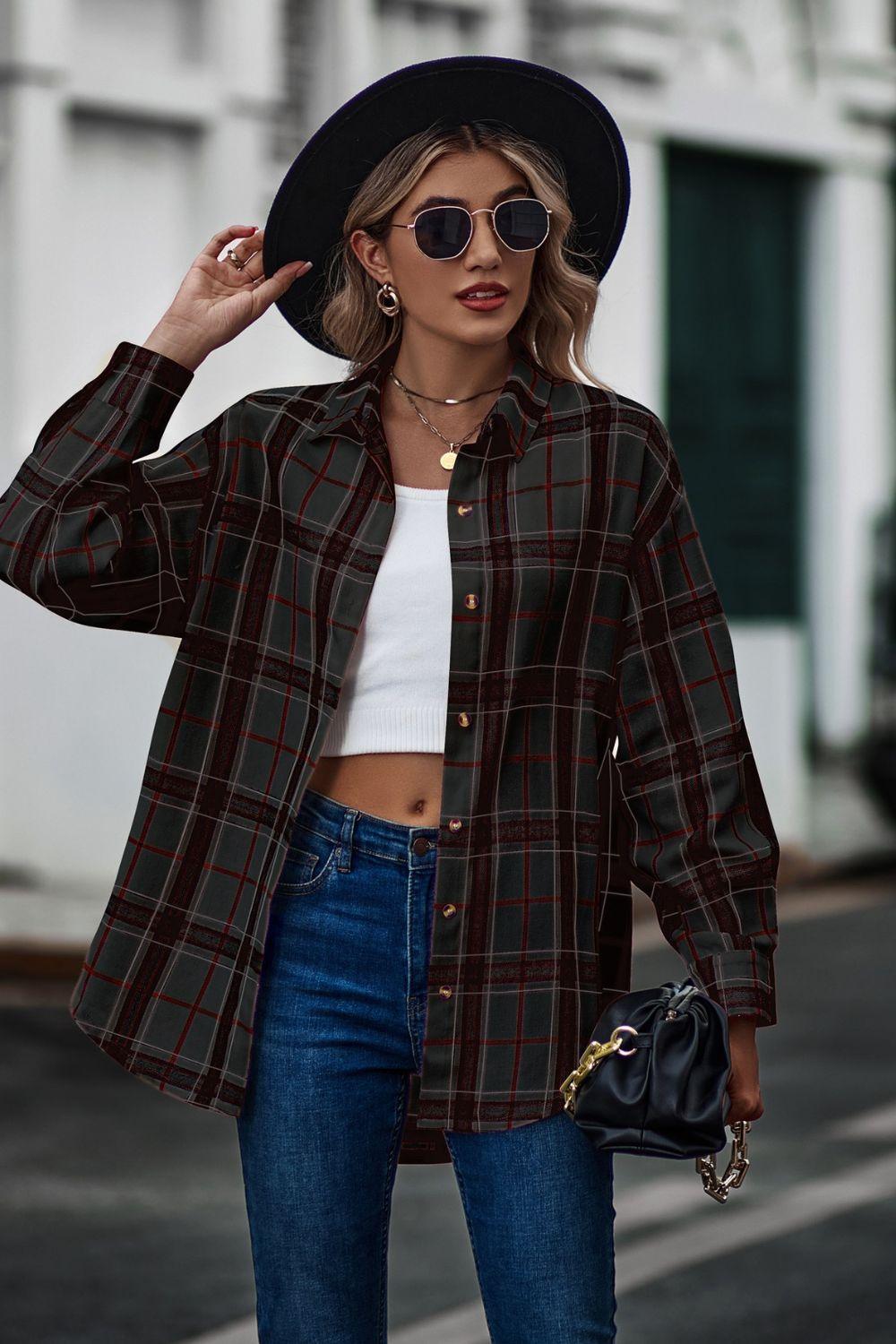 Plaid Collared Long Sleeve Shirt - Shirt