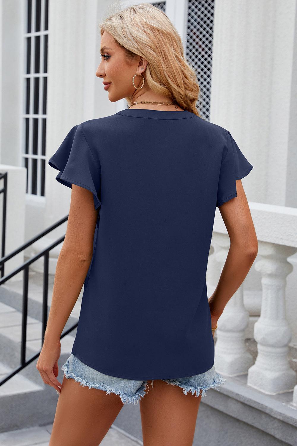 Notched Cap Sleeve Top - Top