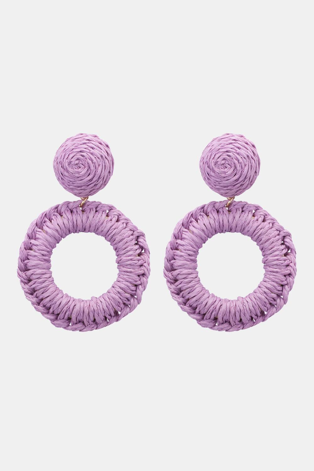 Round Shape Raffia Grass Dangle Earrings - Earring