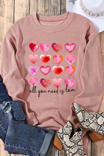 ALL YOU NEED IS LOVE Heart Round Neck Sweatshirt - Sweatshirt