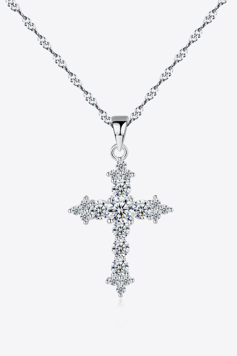 Zircon Cross Pendant 925 Sterling Silver Necklace - Necklace