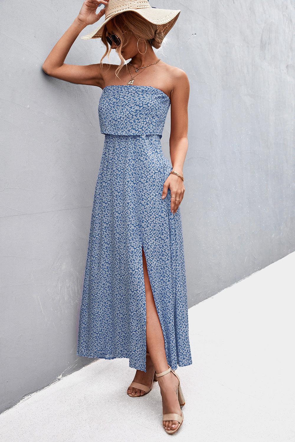 Layered Strapless Split Maxi Dress - Dresses