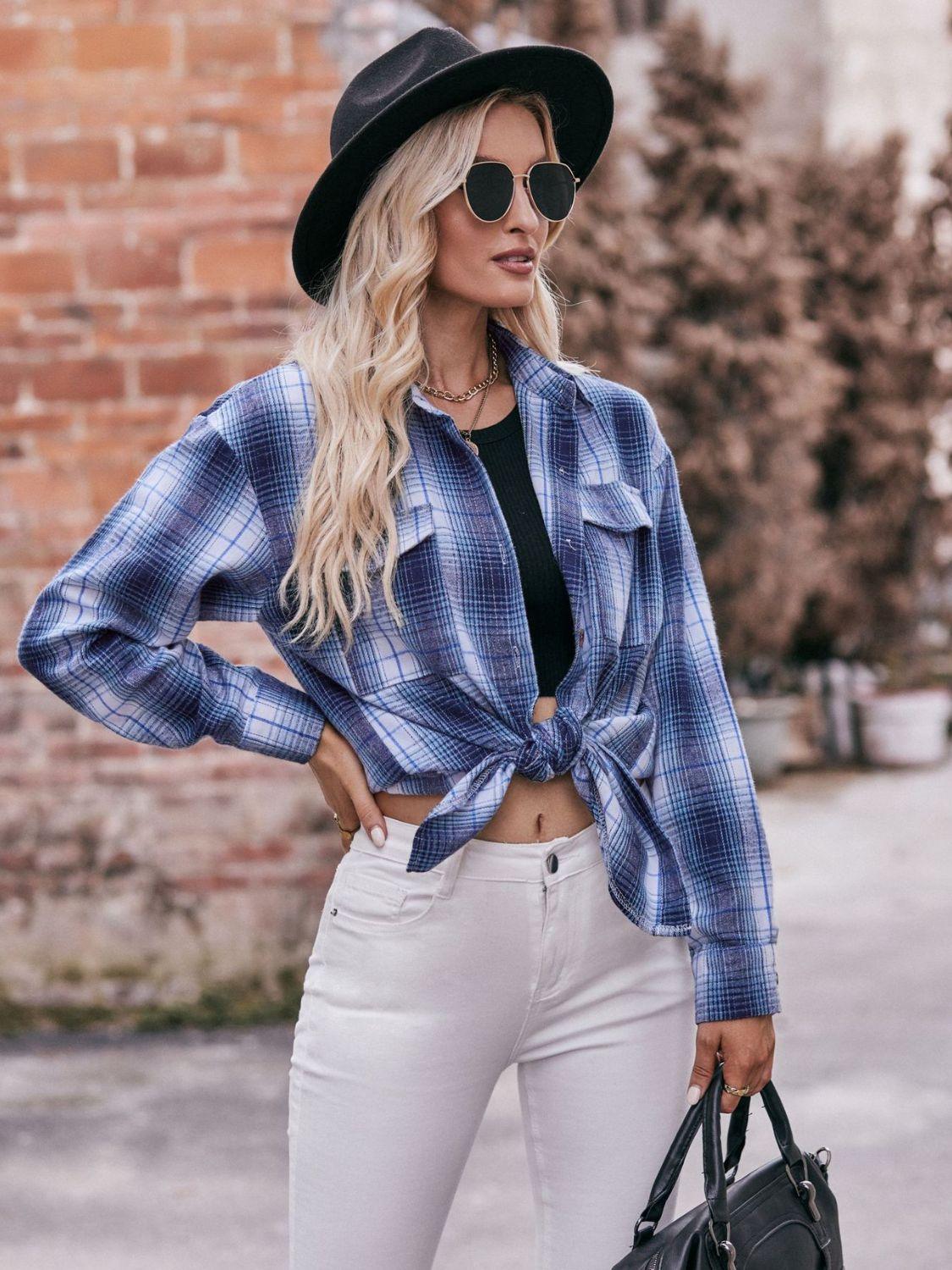 Plaid Dropped Shoulder Longline Oversized Shirt - Shirt