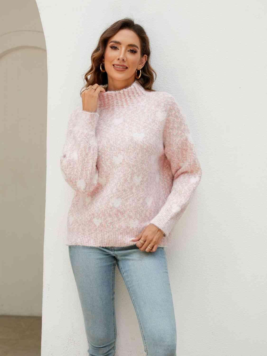 Heart Mock Neck Sweater - Sweater