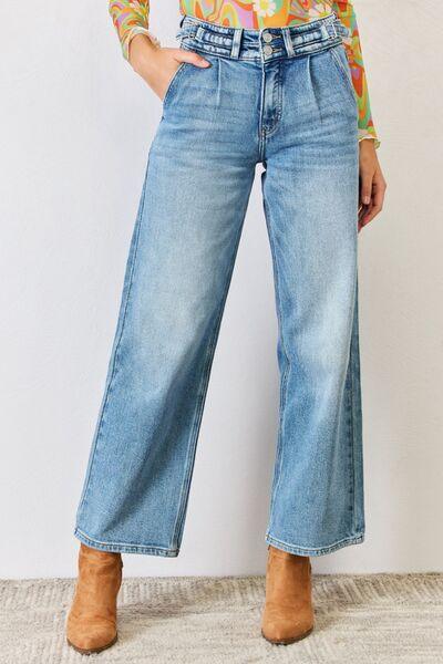 Kancan Pleated High Waist Wide Leg Jeans - Jeans