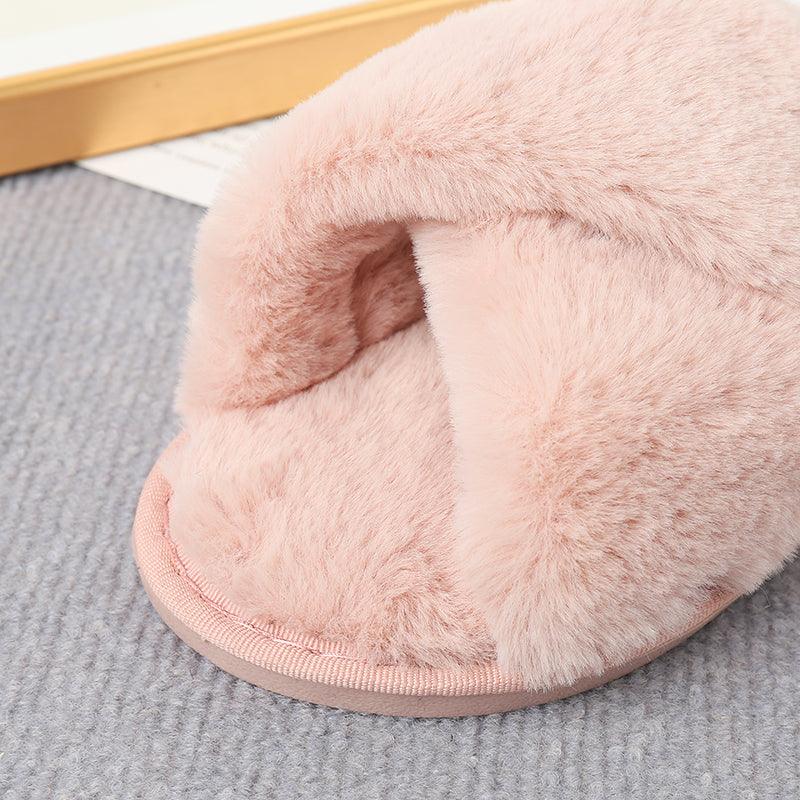 Faux Fur Crisscross Strap Slippers - Slippers