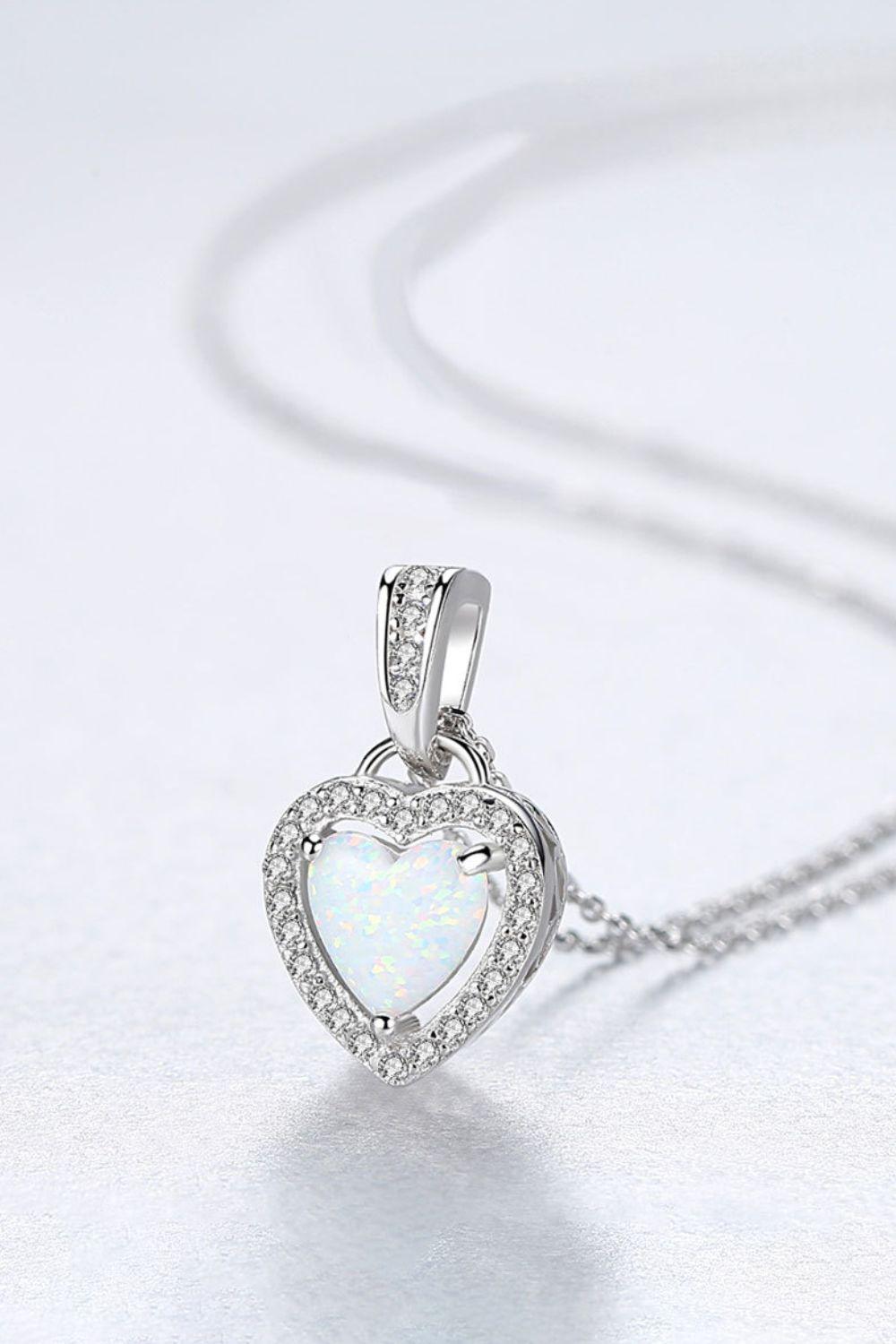 Opal Heart Pendant 925 Sterling Silver Necklace - Necklace