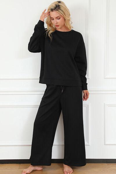 Double Take Textured Top and Wide Legs Pants Set - Pant & Top