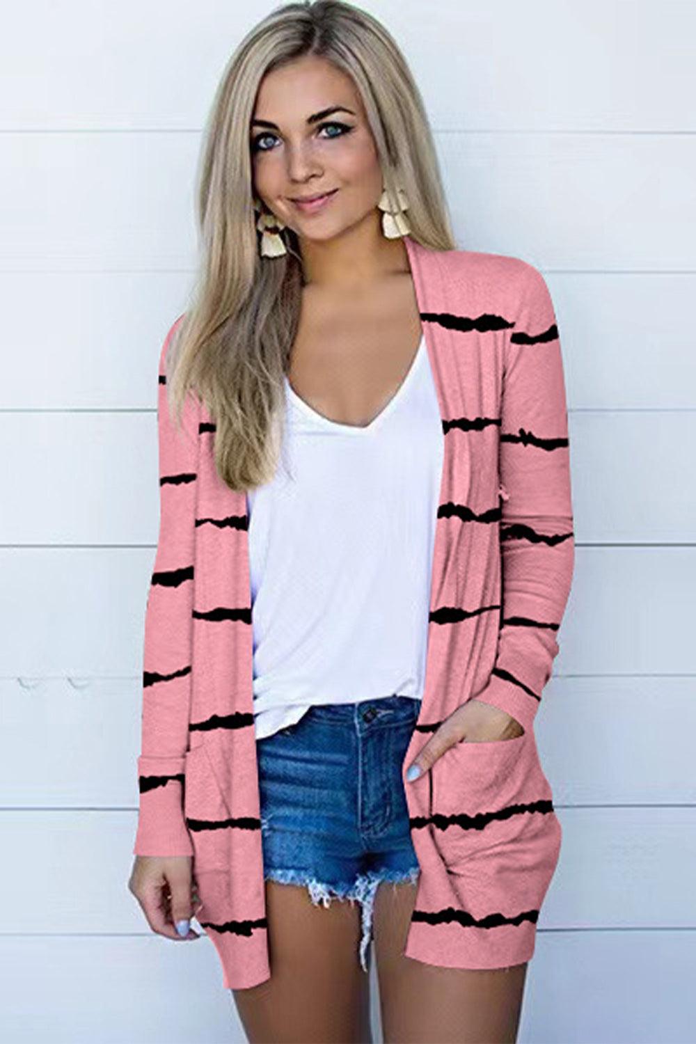 Printed Long Sleeve Cardigan - Cardigan