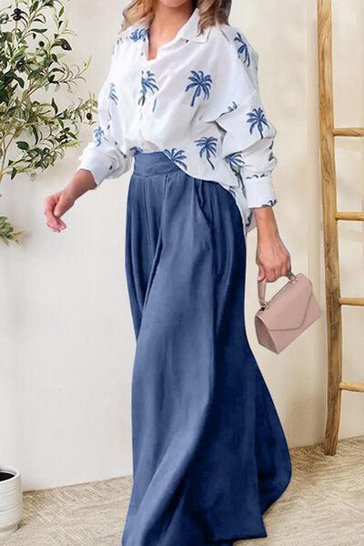 Dropped Shoulder Shirt and Wide Leg Pants Set - Pant & Top