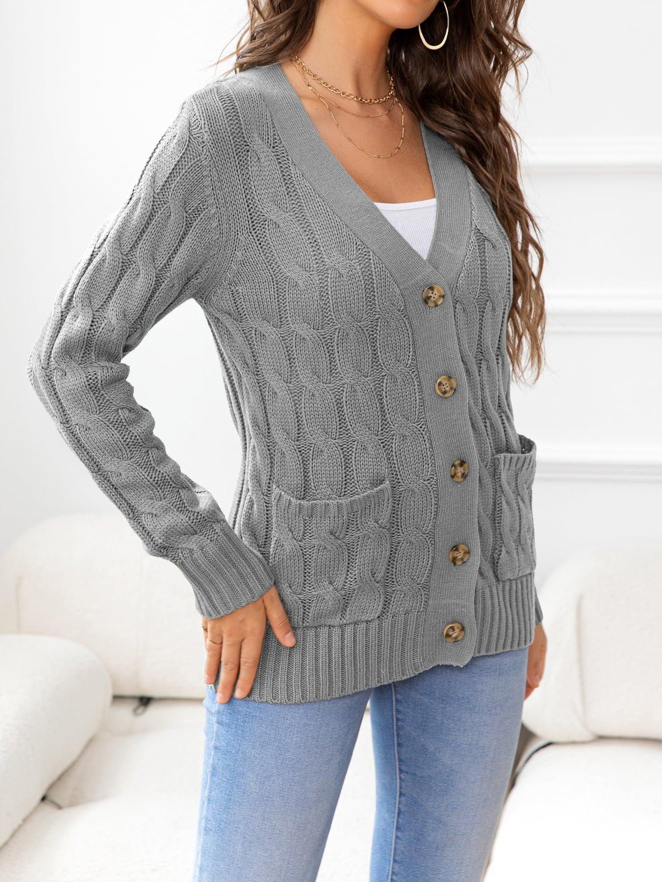 Button Down Cable-Knit Cardigan - Cardigan