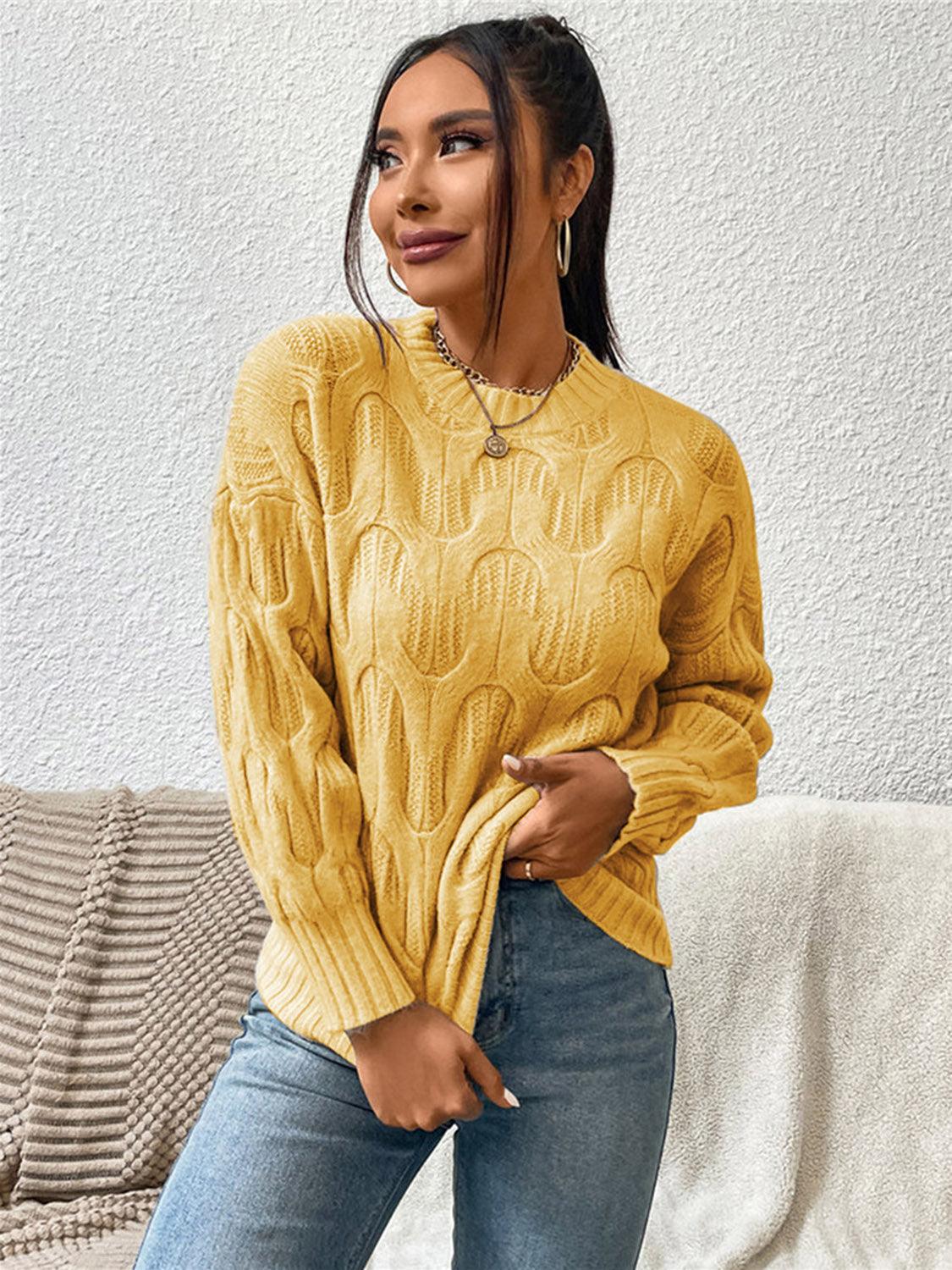 Round Neck Long Sleeve Pullover Sweater - Sweater