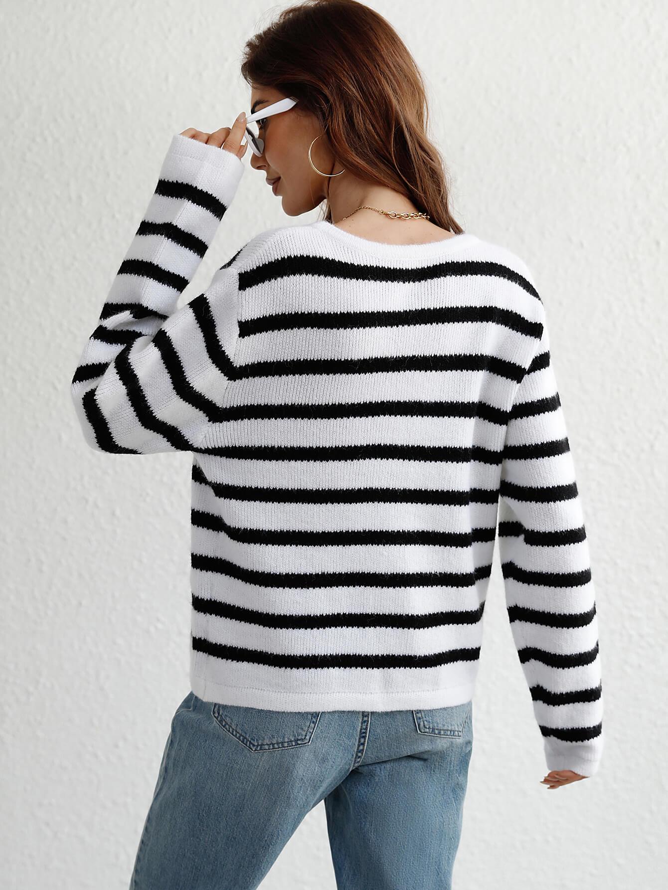 Woven Right Striped Button Front Cardigan - Cardigan