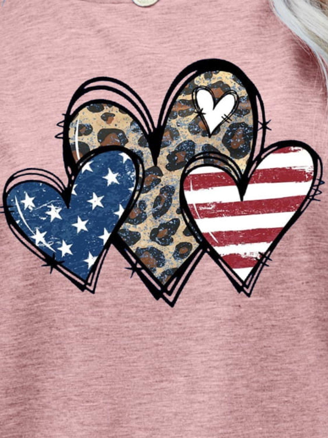 US Flag Leopard Heart Graphic T-Shirt - T-Shirt