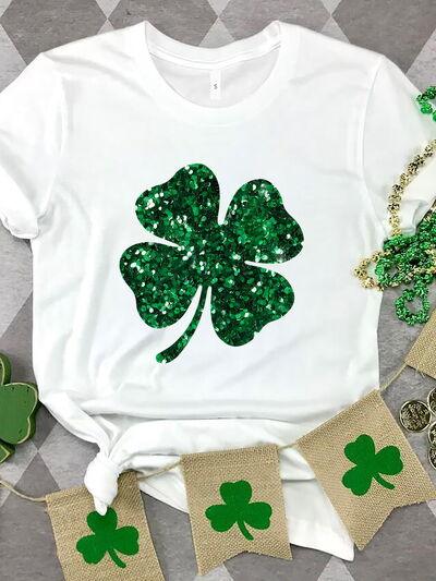 Lucky Clover Sequin Round Neck T-Shirt - T-Shirt