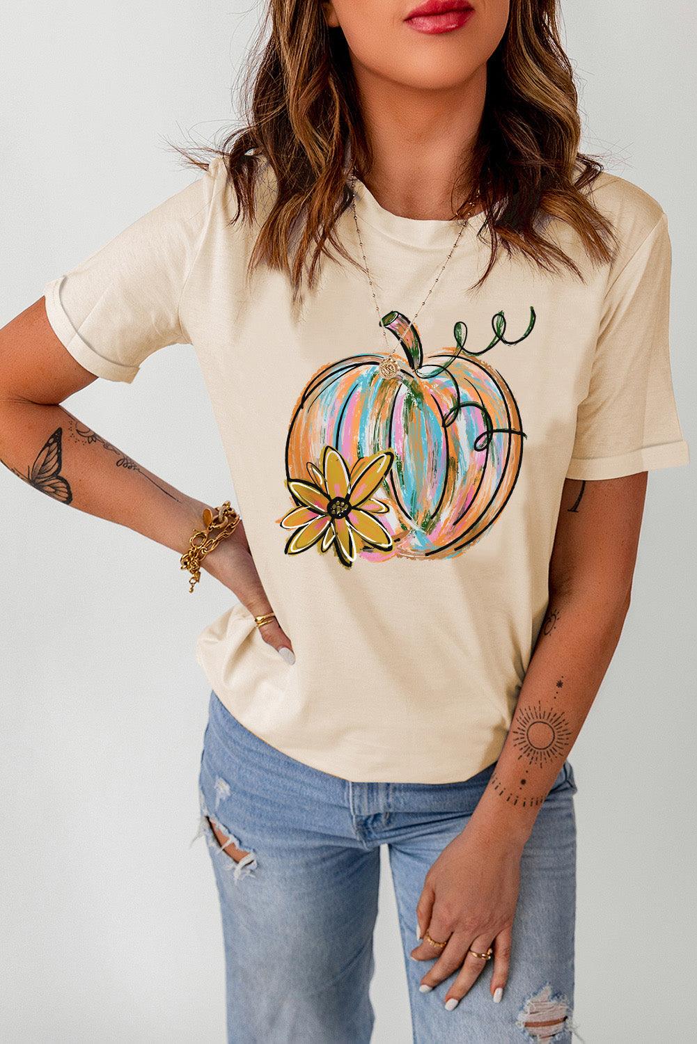 Short Sleeve Pumpkin Graphic T-Shirt - T-Shirt