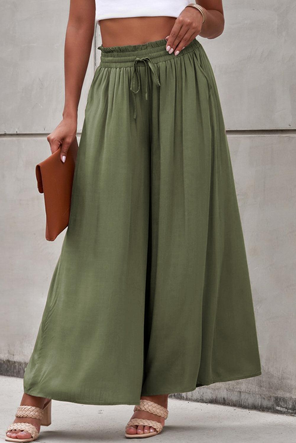 Drawstring Waist Wide Leg Pants - Pant