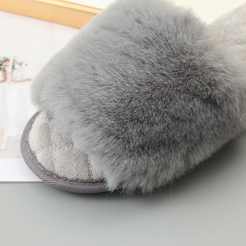 Faux Fur Open Toe Slippers - Slippers