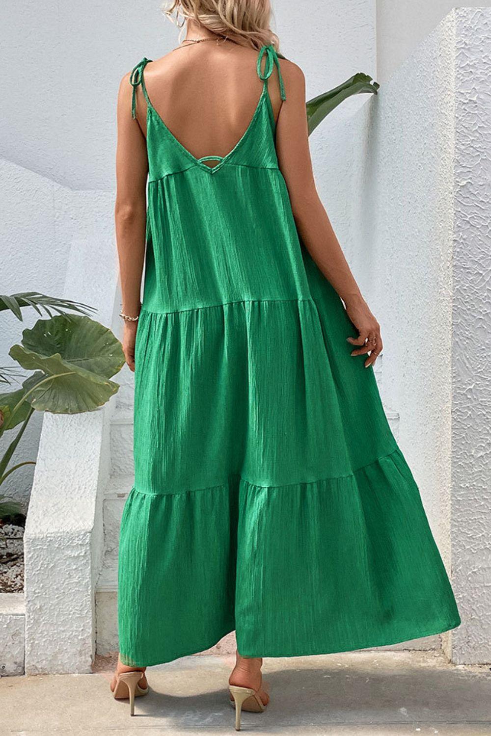 Tie-Shoulder Tiered Sleveeless Maxi Dress - Dresses