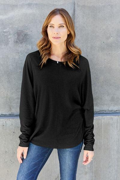 Double Take Round Neck Long Sleeve Top - Top