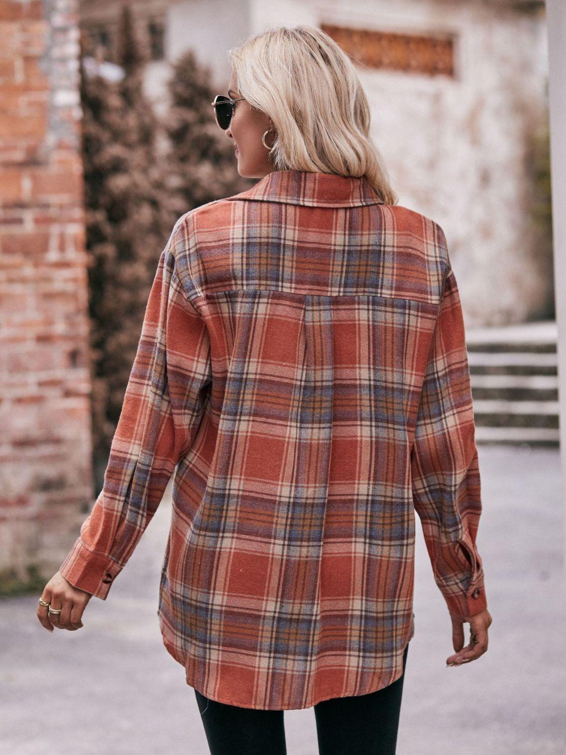 Plaid Dropped Shoulder Longline Oversized Shirt - Shirt