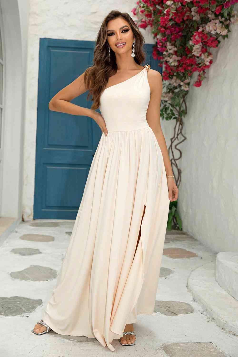 One-Shoulder Split Maxi Dress - Dresses