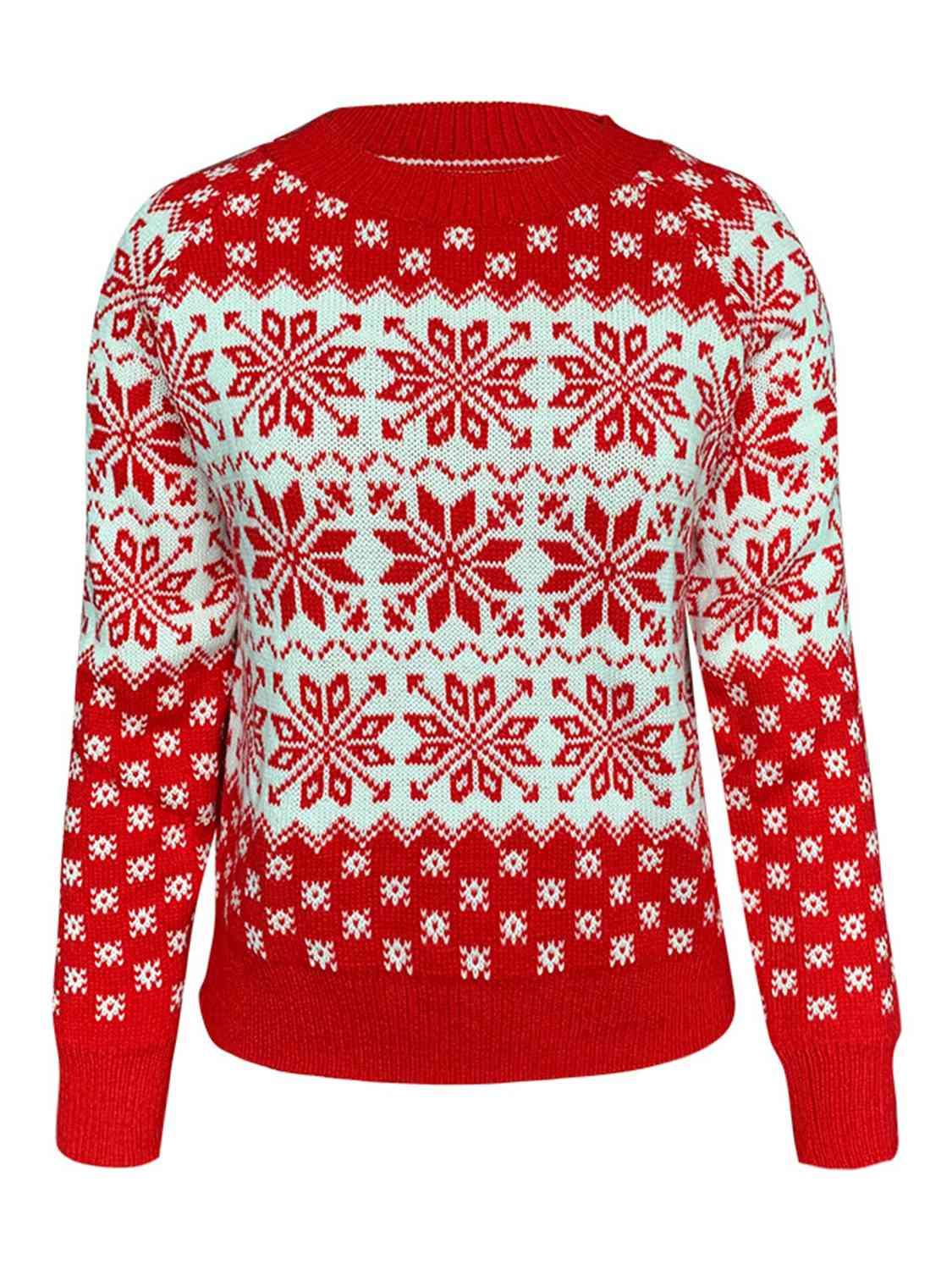 Christmas Snowflake Round Neck Sweater - Sweater