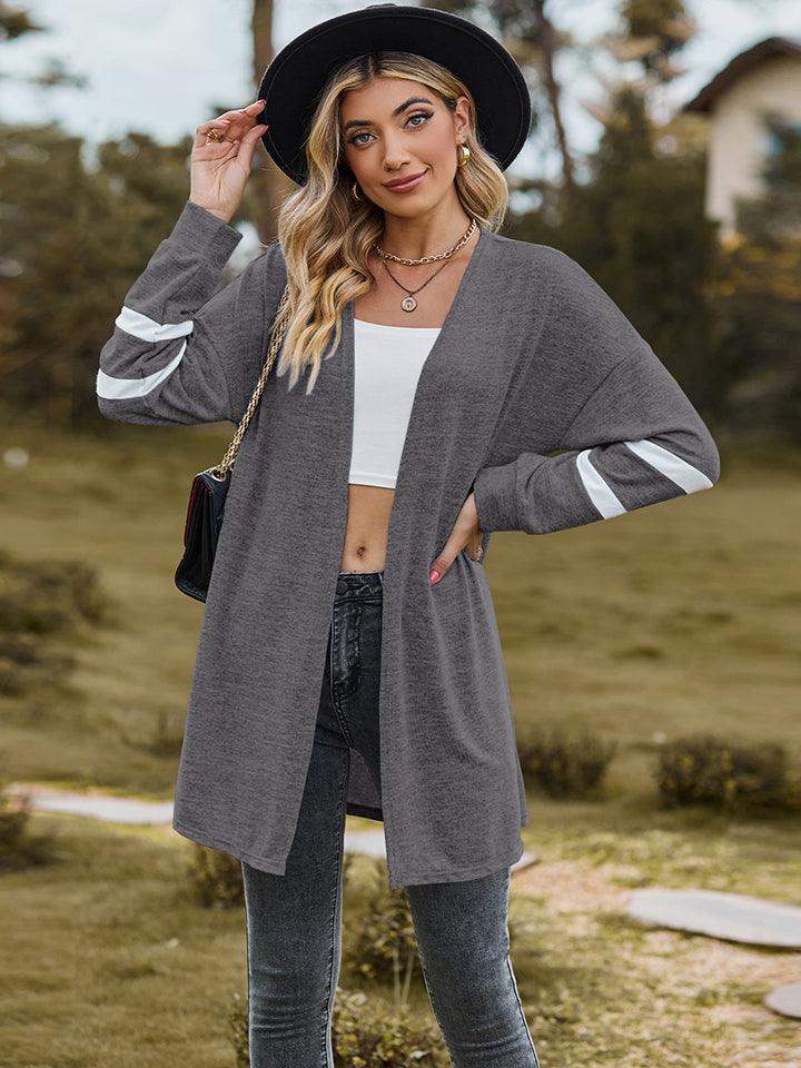 Longline Long Sleeve Open Front Cardigan - Cardigan