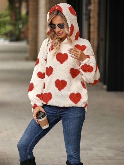 Fuzzy Heart Pocketed Hoodie - Hoodie