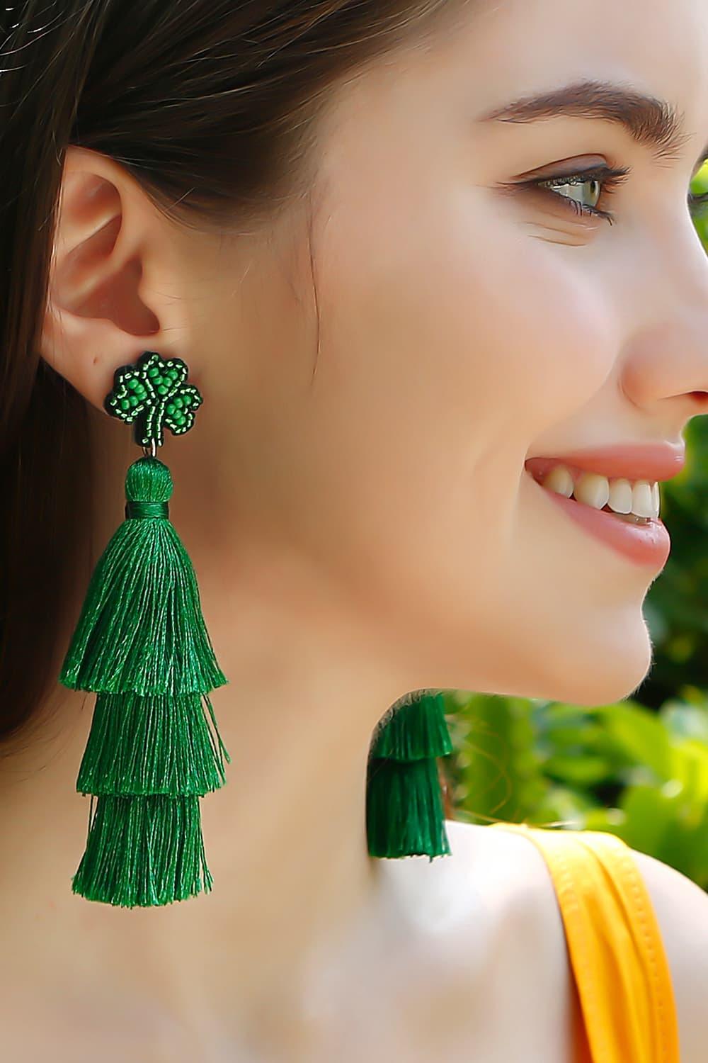 Shamrock Earrings with Tassel - Earring