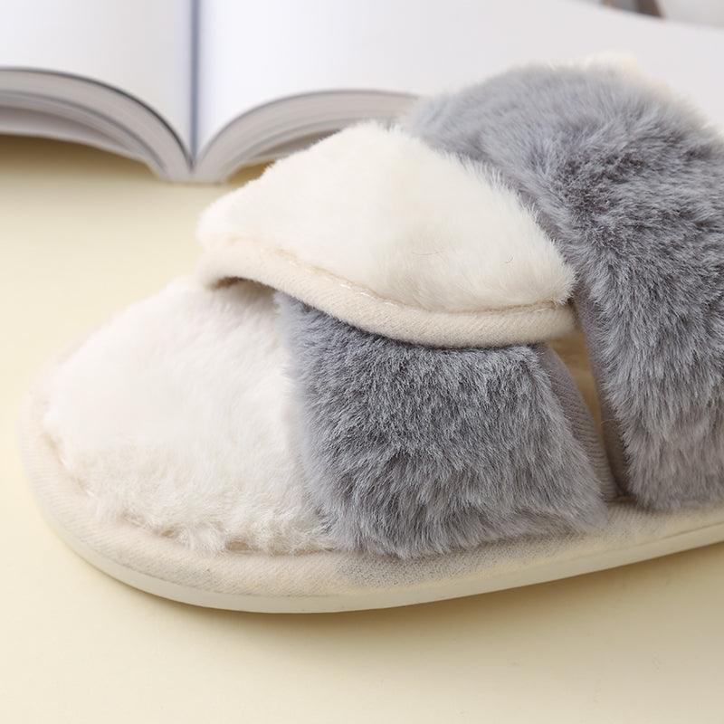 Faux Fur Twisted Strap Slippers - Slippers