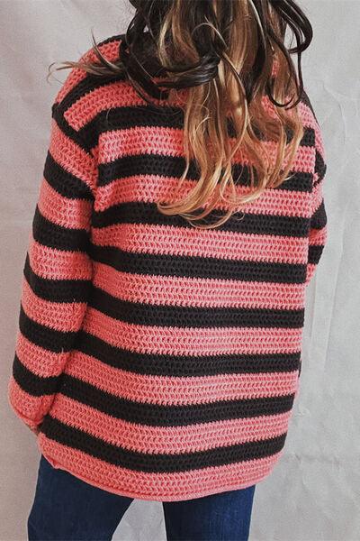 Striped Round Neck Dropped Shoulder Sweater - Sweater