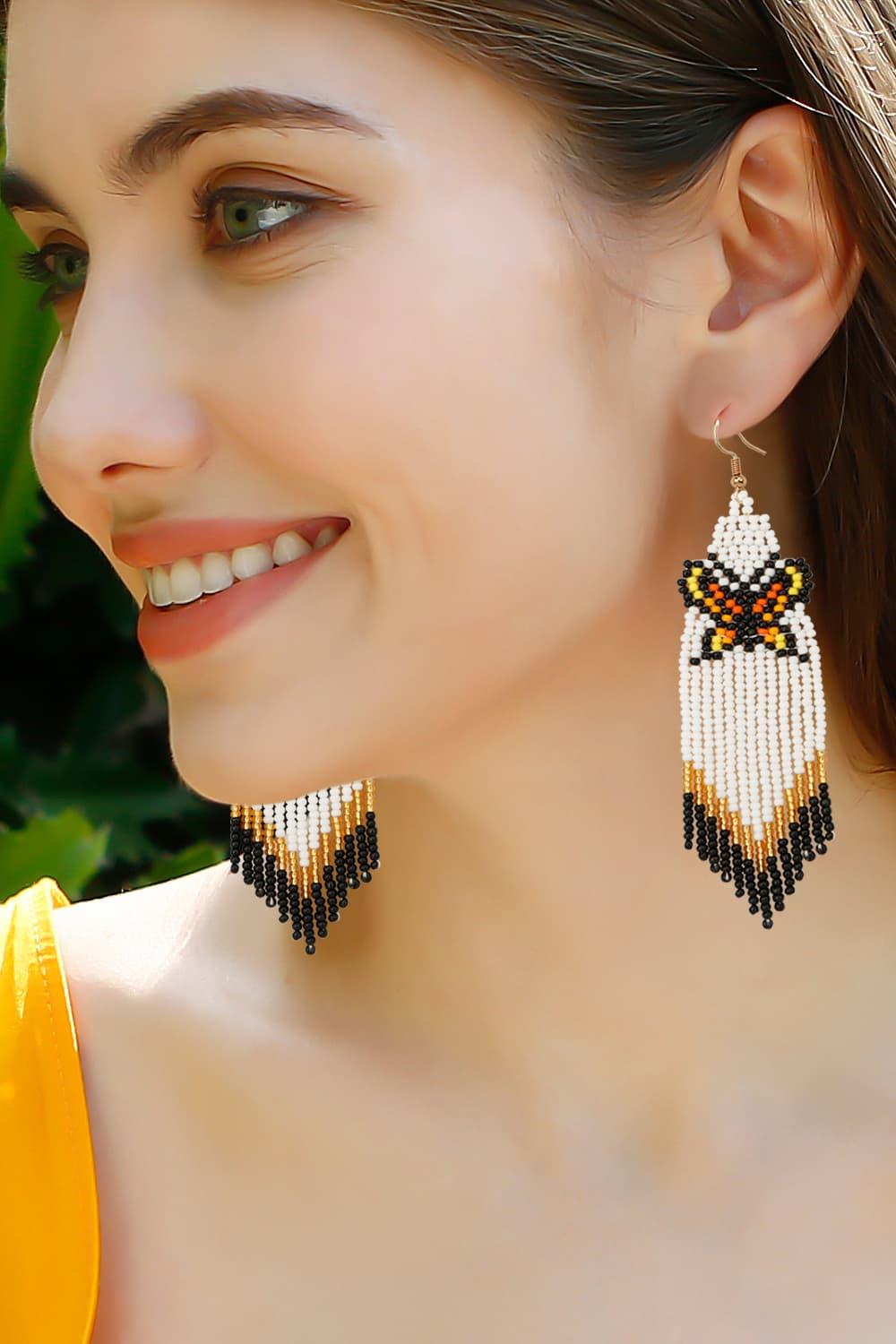 Butterfly Beaded Dangle Earrings - Earring