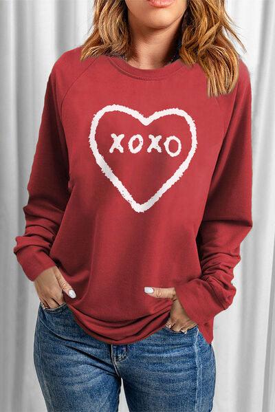 XOXO Heart Round Neck Sweatshirt - Sweatshirt