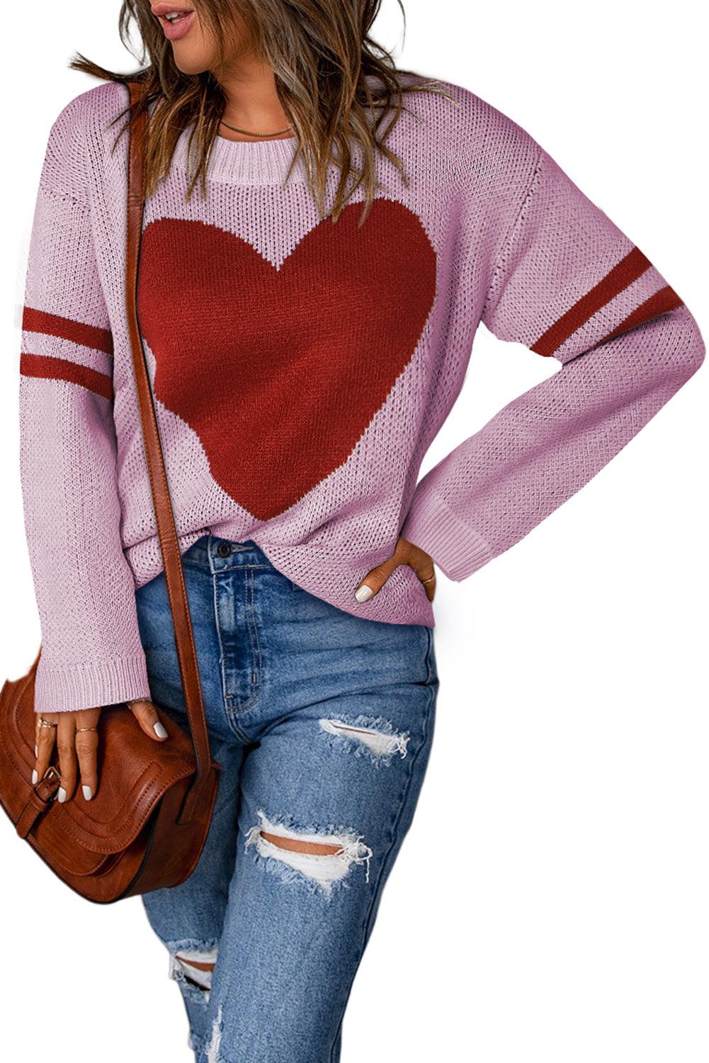 Heart Graphic Openwork Ribbed Sweater - Sweater